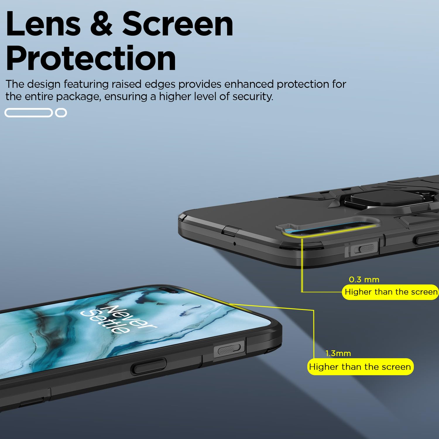 Pikkme OnePlus Nord (2020) Back Cover | D5 Tough Armor Bumper | 360 Protection Case | Ring Holder Stand Case for OnePlus Nord (2020) (Black) 2