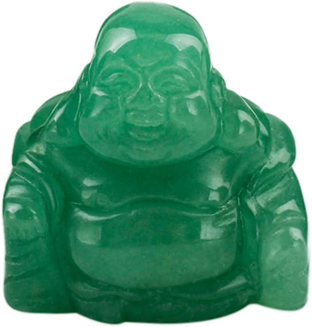 Nupuyai Green Aventurine Healing Crystal Lucky Buddha Statue, Pocket Stone Laughing Happy Buddha Figure Ornament for Home Office