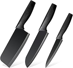 Stainless Steel 3-Piece Professional Kitchen Knife Set – Chef Knife Meat Knife Utility Knife with Non-Slip Handle Manual Sharpening High Carbon Stainless Steel Blades for Home Kitchen Black