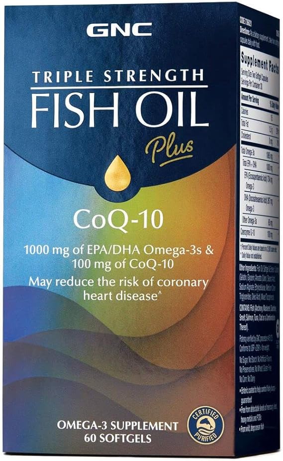 GNC Triple Strength Fish Oil Plus CoQ10 1000 mg of EPA/DHA Omega3s, 100mg of CoQ