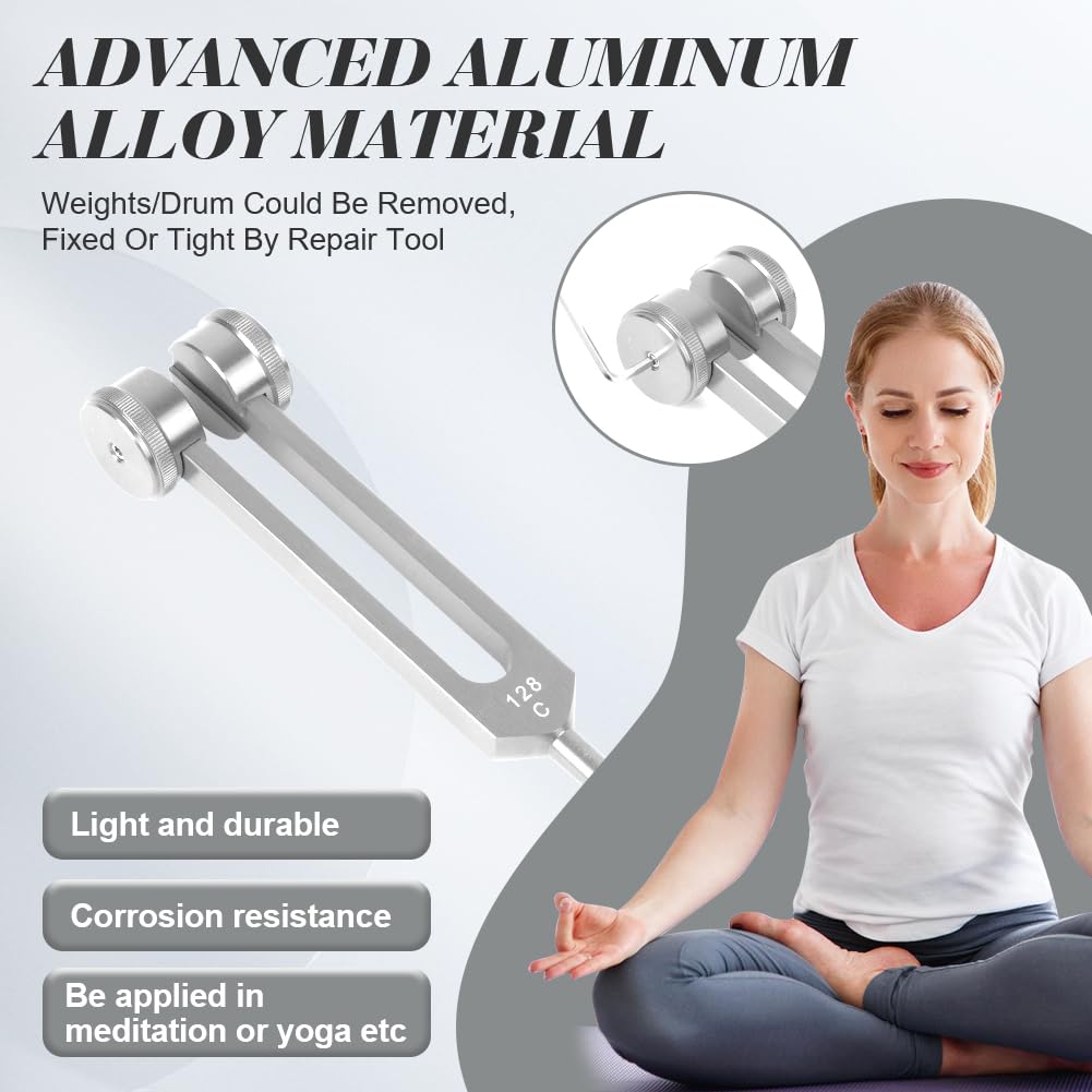 Diapasones, Diapasón de aleación de Aluminio(128Hz, 256Hz, 512Hz), Diapason Musical, Set de Diapasones con Peso para Terapia de Chakras, Terapia de Sonido, Accesorios de Yoga y Meditación