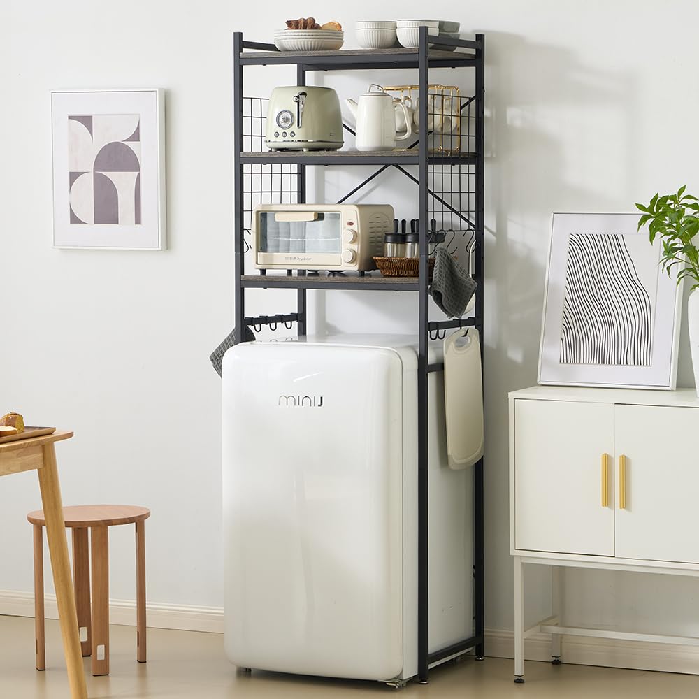 3段 キッチンラック 冷蔵庫ラック ゴミ箱上ラック 食器棚 収納 高さ調整可能 3段 キッチンラック 冷蔵庫ラック ゴミ箱上ラック 食器棚 収納 高さ