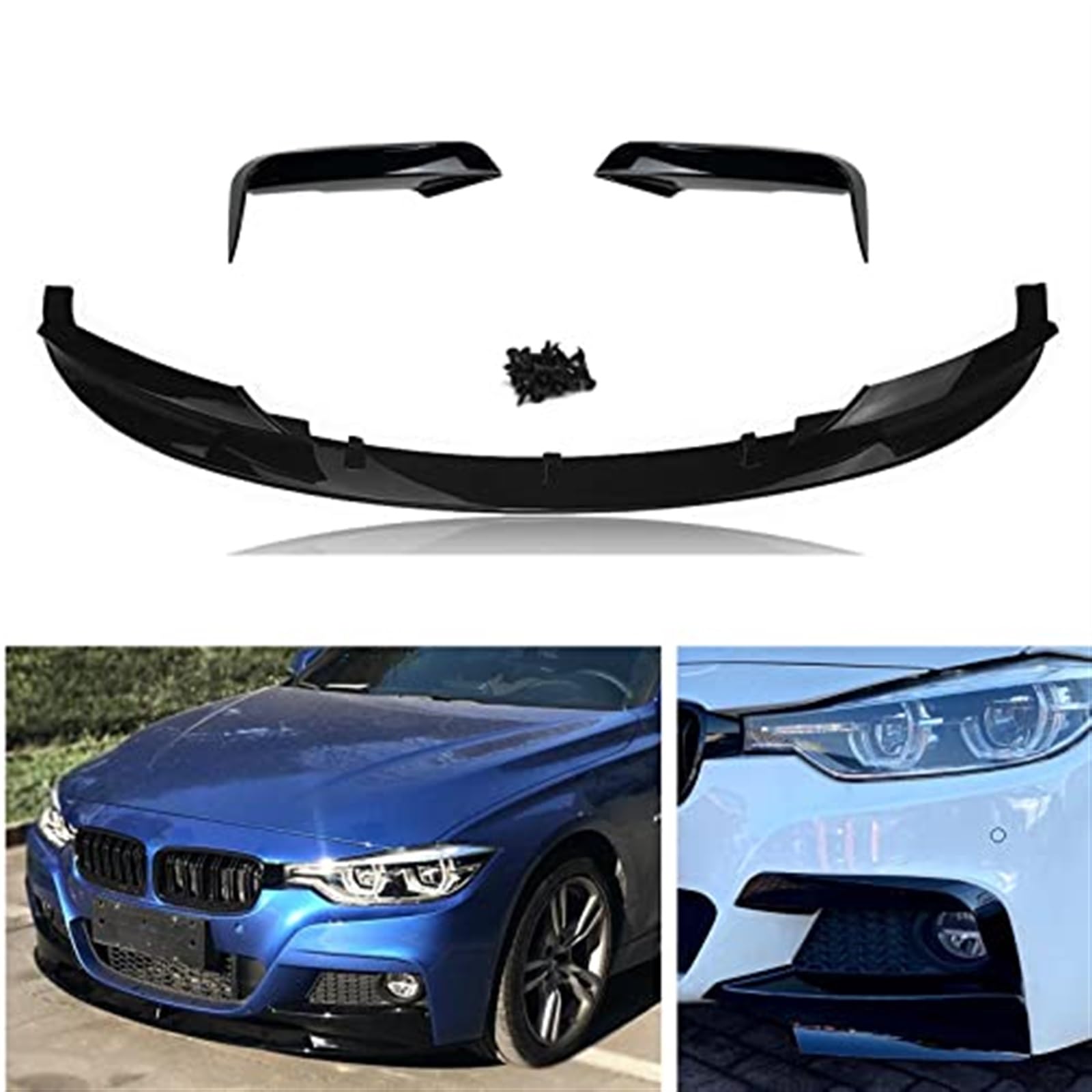 Do BMW, Seria 3 F30 2012-2018 M Sport Gloss Black Przedni zderzak samochodu Spoiler Lip + Osłona lampy przeciwmgielnej Rama Splitter Wykończenie brwi Listwa przeciwmgielna