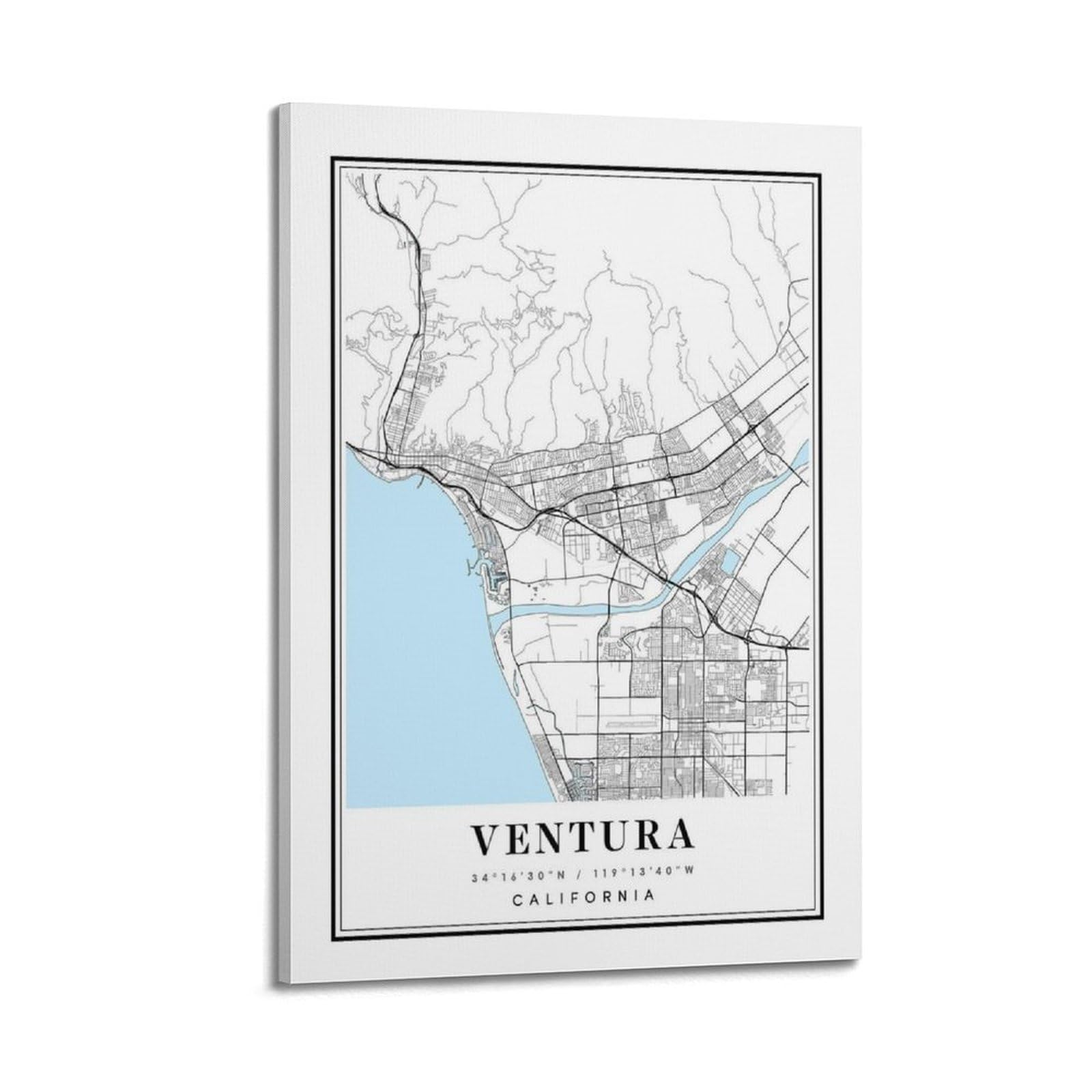 xiaoxiaoshen Ventura California Map Canvas Poster Wall Art Prints Room Aesthetic Murals Bedroom And Living Decorations 20x30inch(50x75cm)
