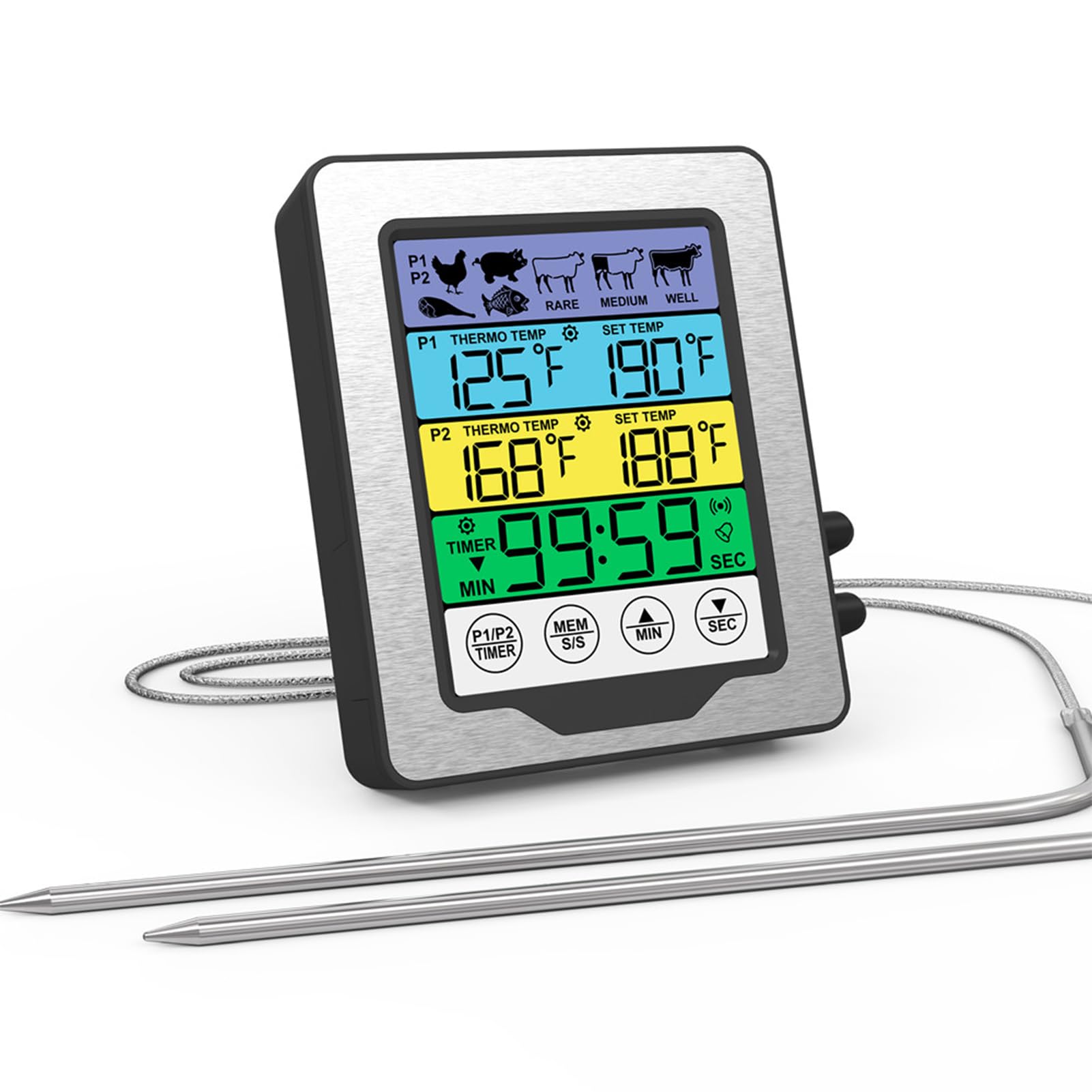0-300℃/32-572℉ Termometro Digitale con Sonda, Termometri da Cucina, Termometro da Forno con Timer e Schermo Touch a Colori, per Cottura BBQ Alimenti Carne Forno Arrosto Griglia