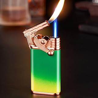 Twin Flame Lighters, Rocker Lighters, 2-in-1 Lighters with Jet and Soft Flame, Portable Lighters, Windproof Butane Lighters, Refillable Lighters (Butane Gas Not Included) (Color : A6)