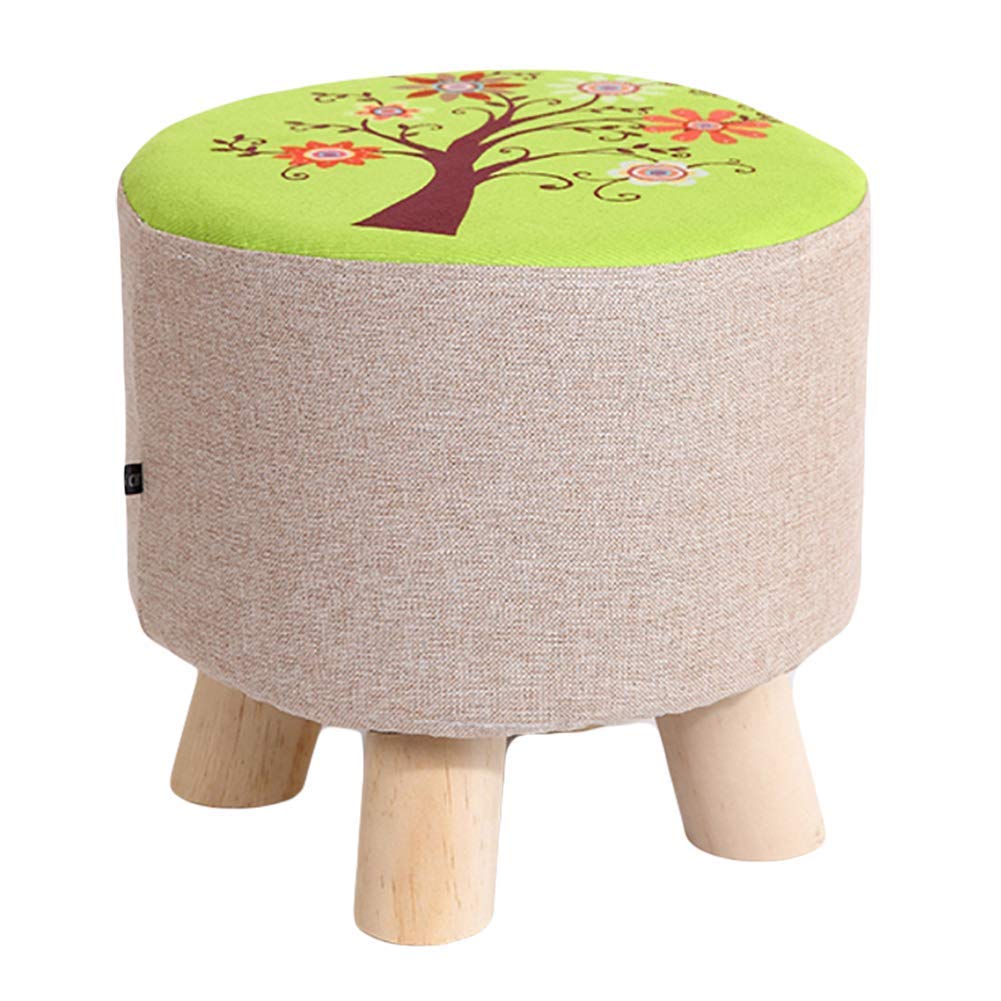 Round Ottoman Footstool Foot Rest,upholstered Pouf Small Seat Foot Rest Chair Home Office Real Wood Legs Stands-l 28x28x28cm(11x11x11inch)