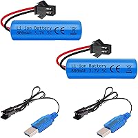 Vista 1 de Paquete de 2 baterías de iones de litio de 3.7 V 800 mAh con cargadores USB, enchufe SM-2P, batería recargable RC compatible con autos de control
