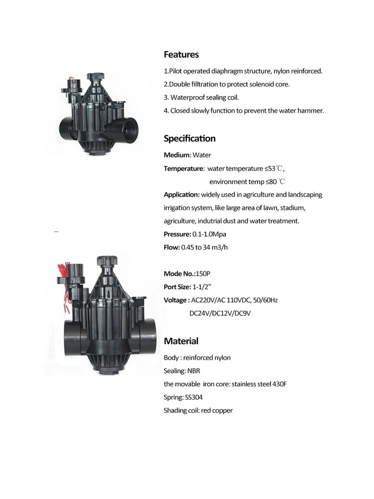 Nawadnianie ogrodowe 1,5" 2" 220 V 24 V 110 VC DC Blokada krajobraz farmy (DC latching (9-20V))