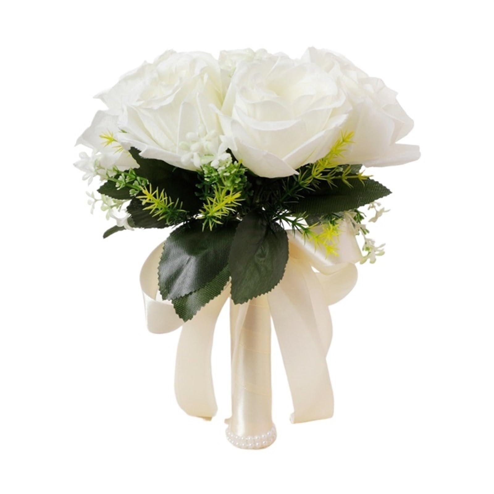 ZGCrumphant Artificial Wedding Bouquet Bridal Flower Bouquet Wedding Supplies Artificial Silk Rose Peony Orchid Bouquets(White)
