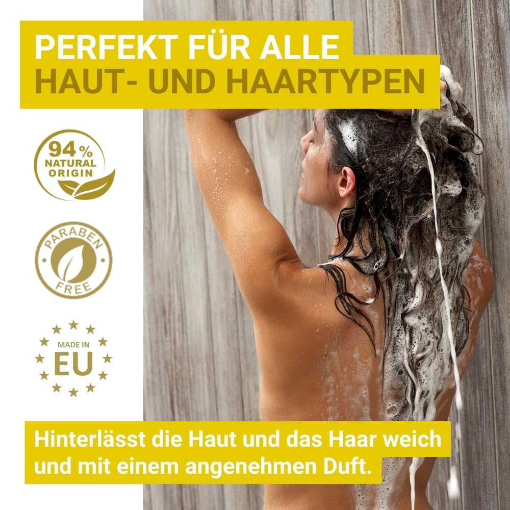 GPQ - Duschgel/Shampoo 2in1 GOLD 5 ltr. | 2 Kanister | 94% Natural Origin | Spender-Refill mit Conditioner ohne Parabene | Hotel, B&B, Landhaus, Camping, Kreuzfahrt, Fitnessstudio... | Made in EU