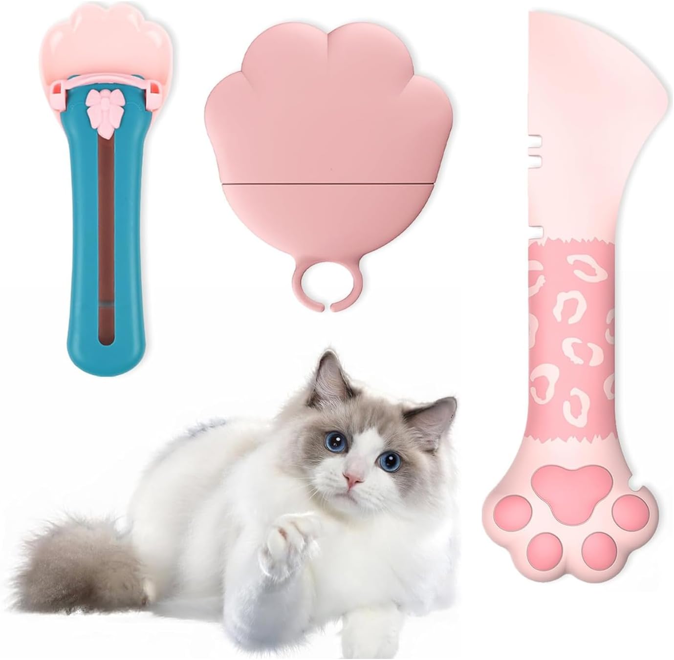 Pet Food Can Supplies Set, Cat Food Can Spoons & Can Lids, Cat Feeding Set, Pet Feeding Kit, Cat Strip Squeezer & Cat Treat Spoon & Cat Food Lids, for Cats and Dog Food Cans(3Pcs)