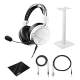 ATH-GL3 High-Fidelity Closed-Back Gaming Headset with Detachable Mic &lpar;White&rpar;&comma; Waith Aluminum Headset Stand &lpar;White&rpar; and Waith Microfibre Cleaning Cloth with Bag &lpar;Essential Bundle Set&rpar;