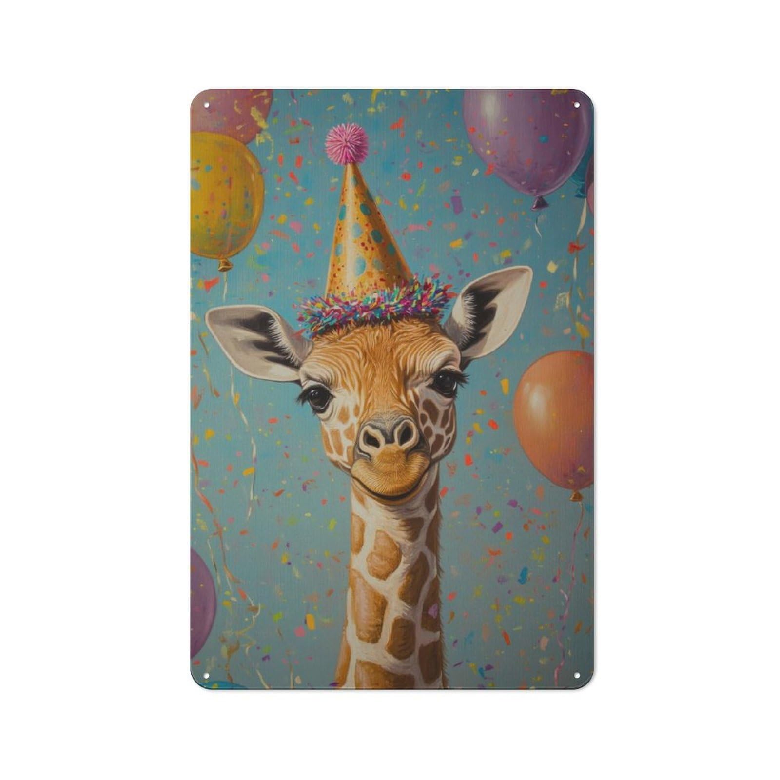 Giraffe Birthday Party Metal Wall Sign 30x20cm, Modern Retro Loft Wall Plaque for Flat, Bar, Studio Or Gallery Wall