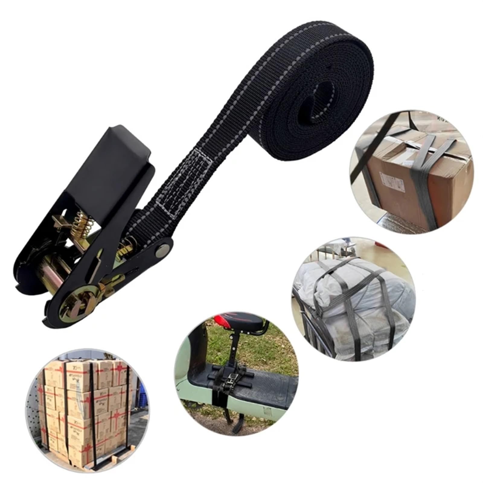 Correa de trinquete 800kg(1700lbs), Correa Amarre Carga con Fuerza tracción for asegurar Cargas fáciles, cinchas for portaequipajes Techo Alta Resistencia(Black 4 M)