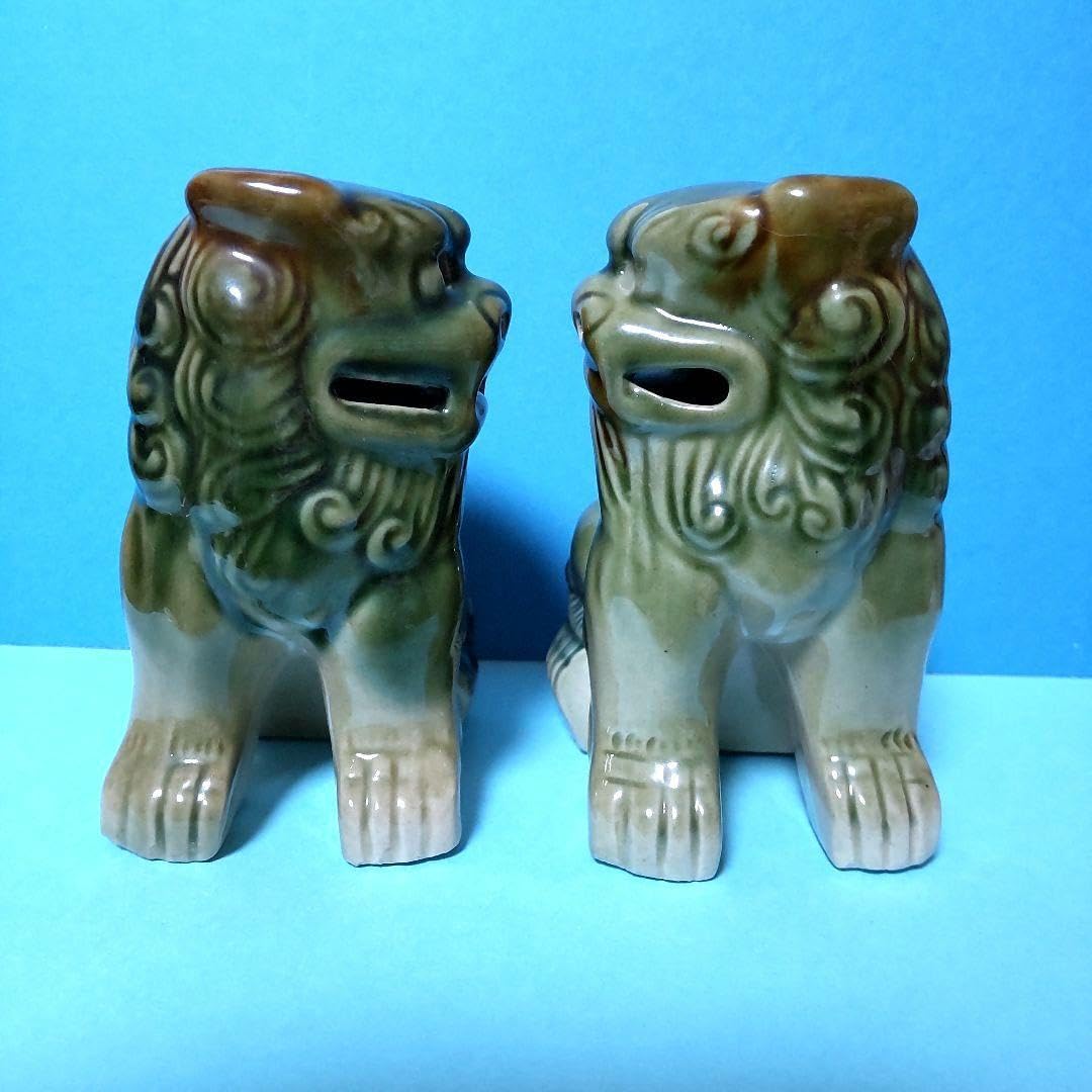 Amazon.co.jp: シーサー2匹セット 魔除け獅子 沖縄 陶器 縁起物 置物