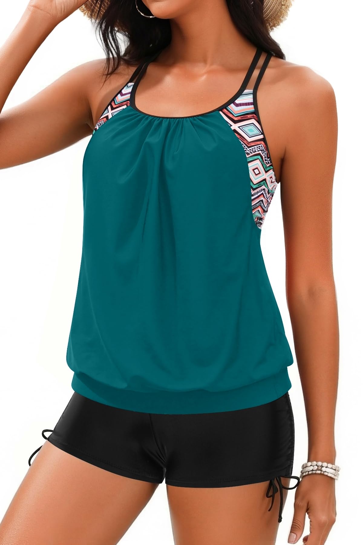 Holipick Womens 2 Piece Tankini Swimsuit Blouson Tummy Control Bathing Suit
