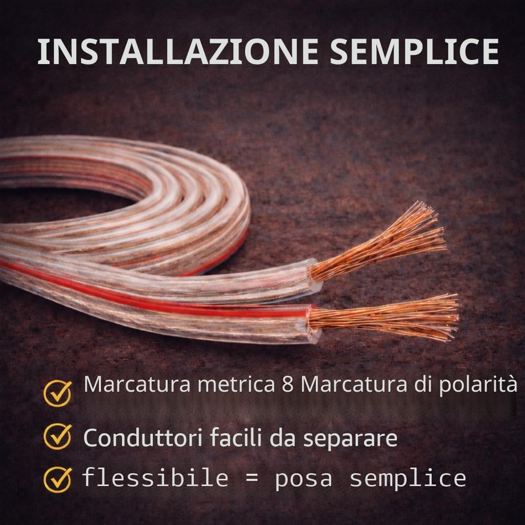 DCSk BLca - 2 x 2.5 mm² - 50m -Cavo per altoparlanti - HiFi Cavo per Altoparlanti e Casse Audio per Auto, CCA Rame, Trasparente