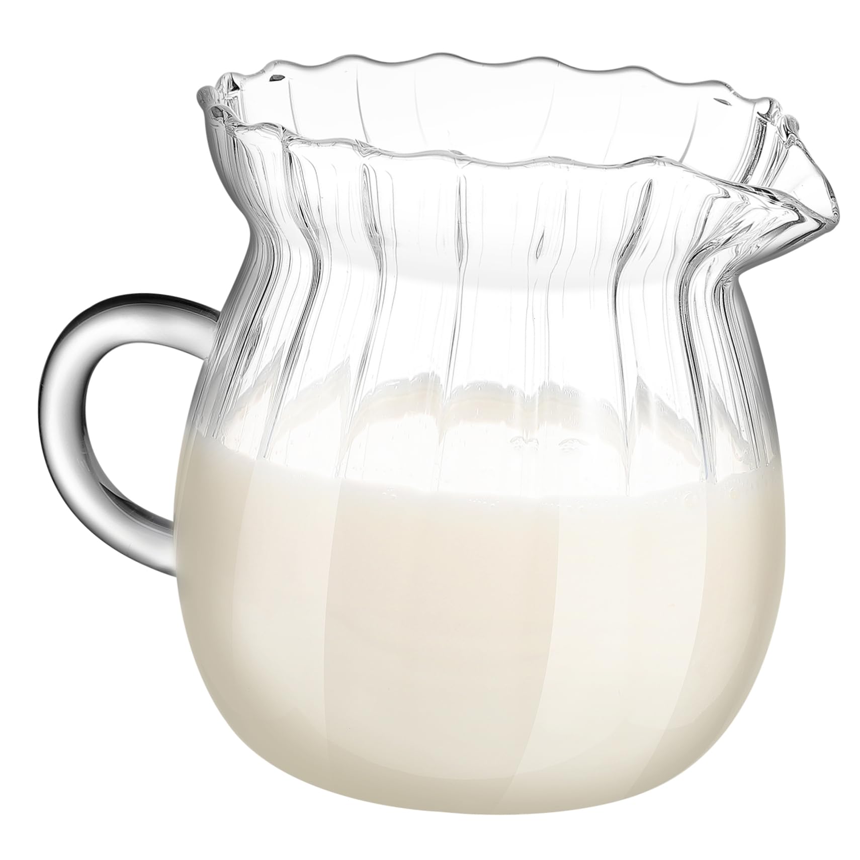 CIYODO Creamer Pitcher Clear Borosilicate Glass Frother Jug for Coffee and Tea Sturdy Small Pitcher Elegant Vertical Stripe Design for Kitchen Use