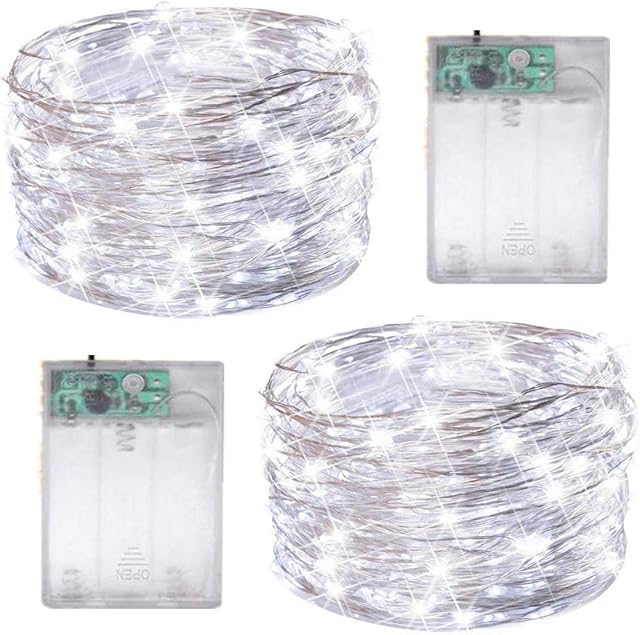 FANSIR Led Fairy String Lights, 2 Pack 50 LED Silver Wire Fairy String Lights Battery Operated LED Twinkle Waterproof Lights for Bedroom, Christmas, Party, Wedding Outdoor Indoor Decor(Cool White)