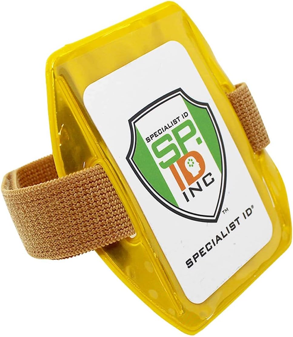 Bulk 25 Pack - Heavy Duty Reflective Yellow Armband ID Badge Holder with Elastic Hook & Loop Closure Arm Band by Specialist ID (Yellow)
