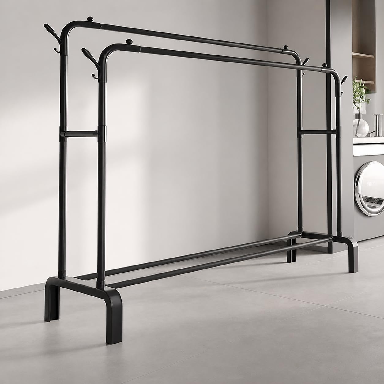 Homivion Heavy Duty Double Clothes Rail Garment Rack, Freestanding Metal Clothing Rail With Bottom Shelf, Portable Clothes Hanging Stand For Bedroom, Laundry Room & Retail Display Black