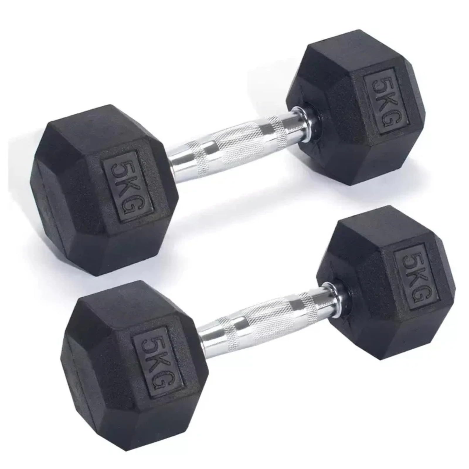 Hex Dumbbells Set – Odourless Rubber Encased Hex Dumbbells with Metal Handles – Anti-Rolling Design for Weightlifting, Strength Training, Bodybuilding & Home Gym Workouts (Black, Pair 5kg)