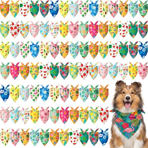 Jeere 100 Pcs Summer Hawaiian Dog Bandanas Bulk Tropical Bandanas for Dog Triangle Kerchief Bib Scarf for Pet Hawaii Party Costume Photo Props Accessories Pet Shops 25 Styles (25.6 x 17.7 x 17.7)