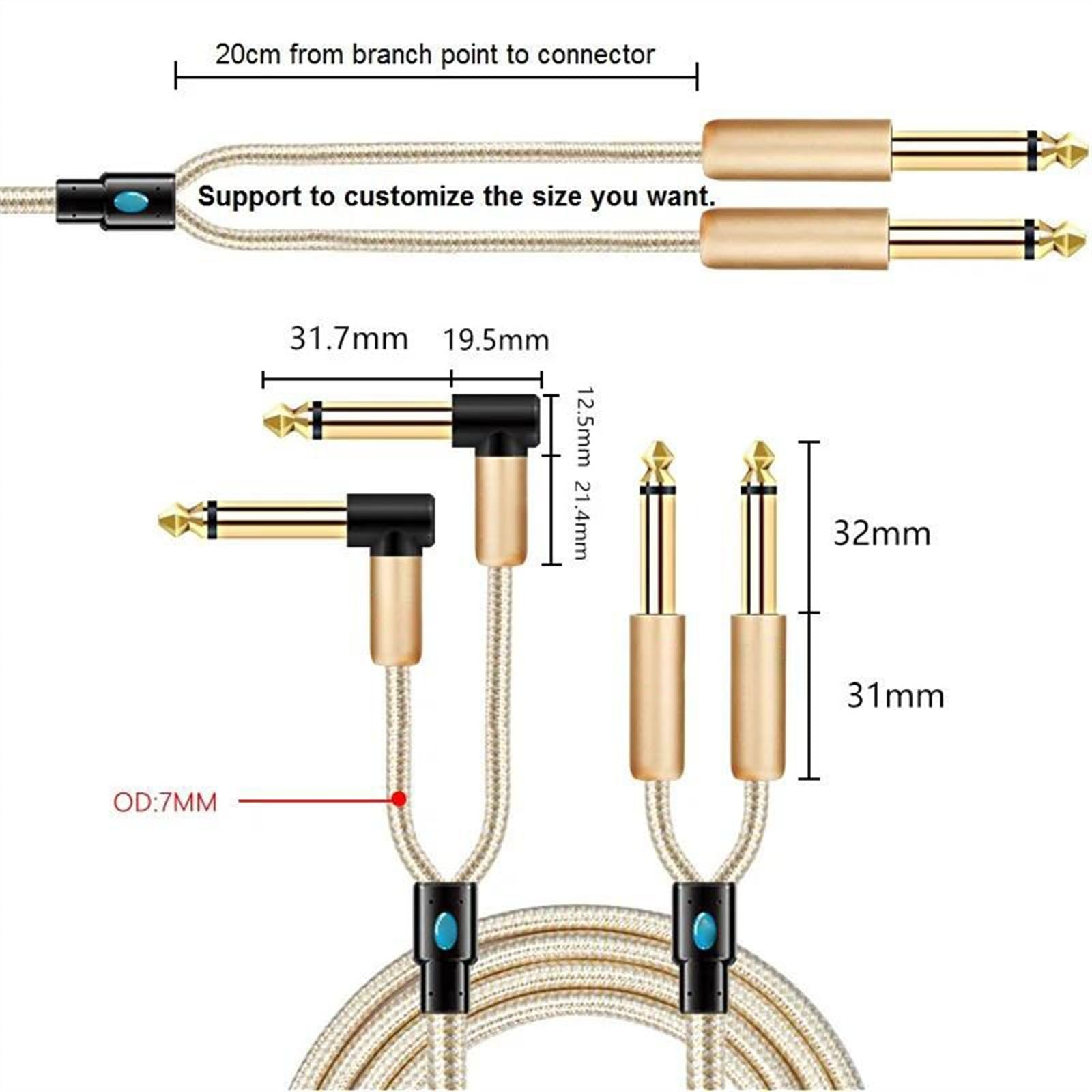 Podwójny 1/4 Cala TS Mono 6,35 Mm Do Podwójnego Męskiego Kabla Audio 1/4 Cala Do Wzmacniacza Miksera Gitara Ekranowana Kabel do Instrumentów Gitarowych (Color : C, Size : 10m)