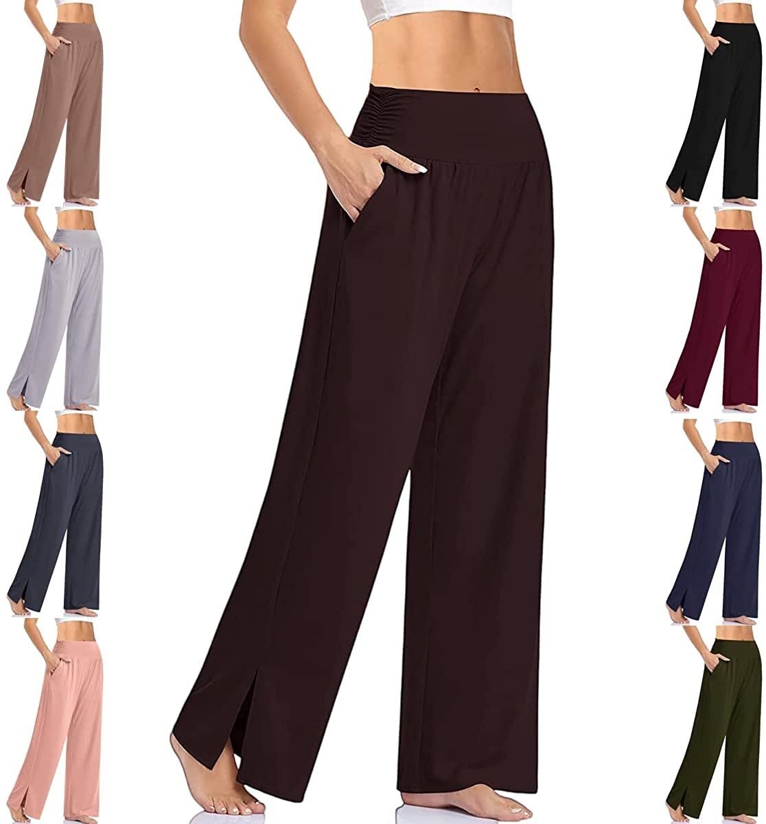 Ujicde Wide Leg Pants for Women Light Weight Loose Comfy Slit Wide Leg Pants Casual Wide Leg High