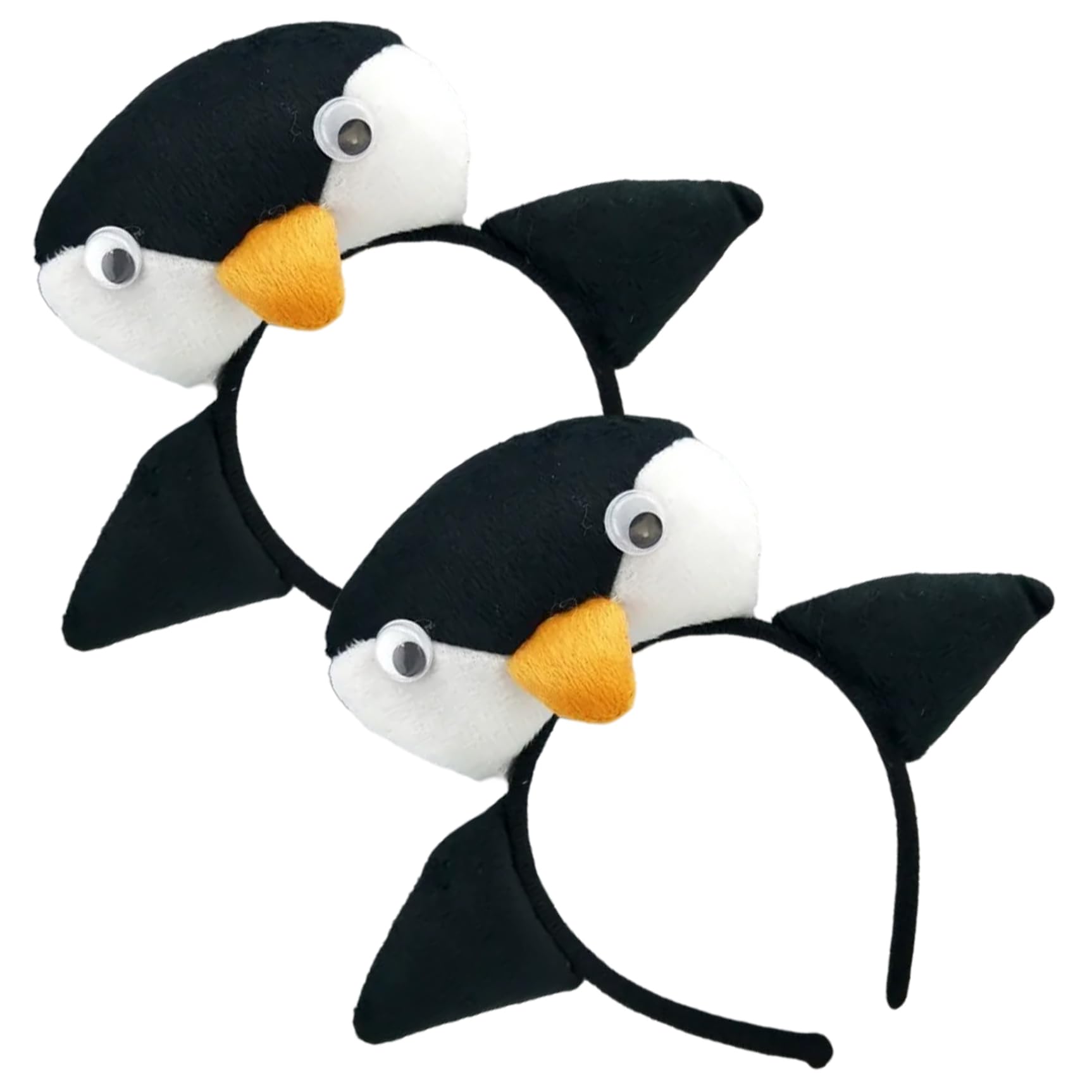 Uanqfegy Animal Headbands, 2PCS Cute Plush Penguin Elastic Headband, Cosplay Funny Hair Accessories for Adults Kids Photo Props