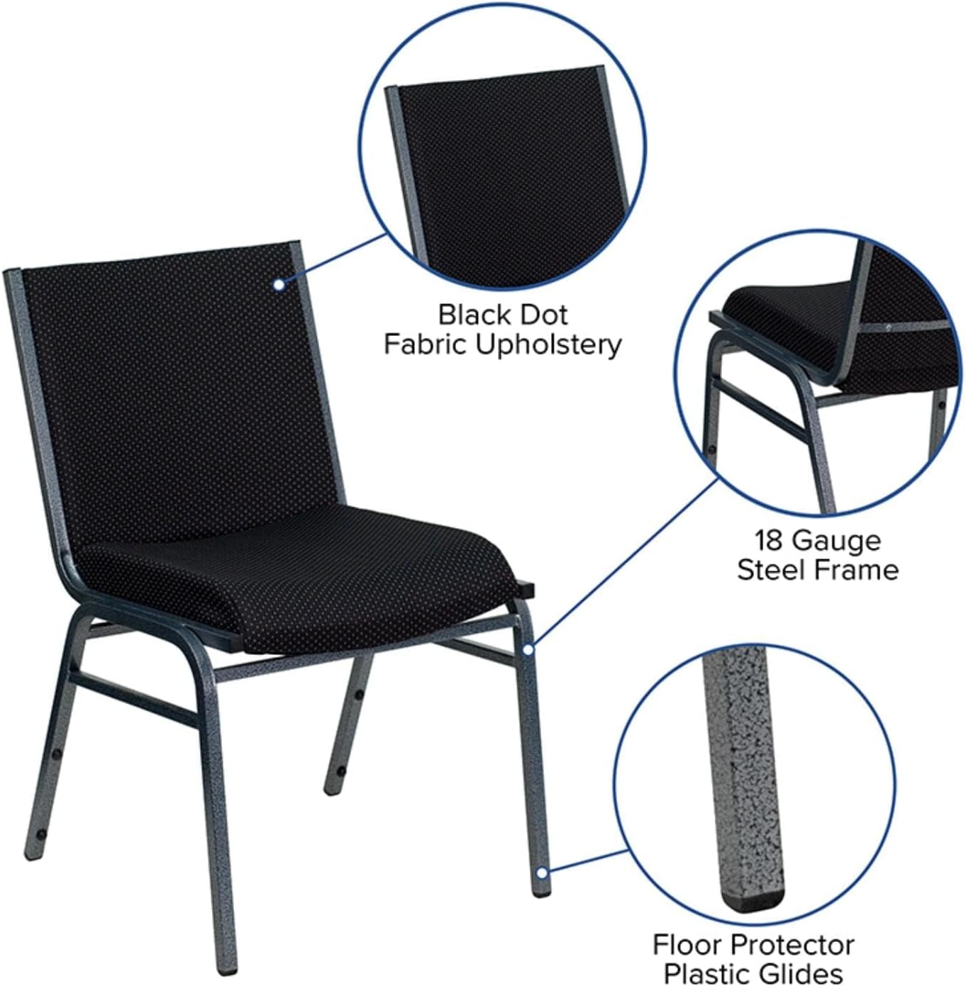 BOWERY HILL Multipurpose Stacking Guest Chair, Fabric/Metal, Black Finish, 31.25" H x 19.75" W x 21" D, Contoured Cushions, 18 Gauge Steel Frame, Plastic Glides, Home or Office Side/Reception Use