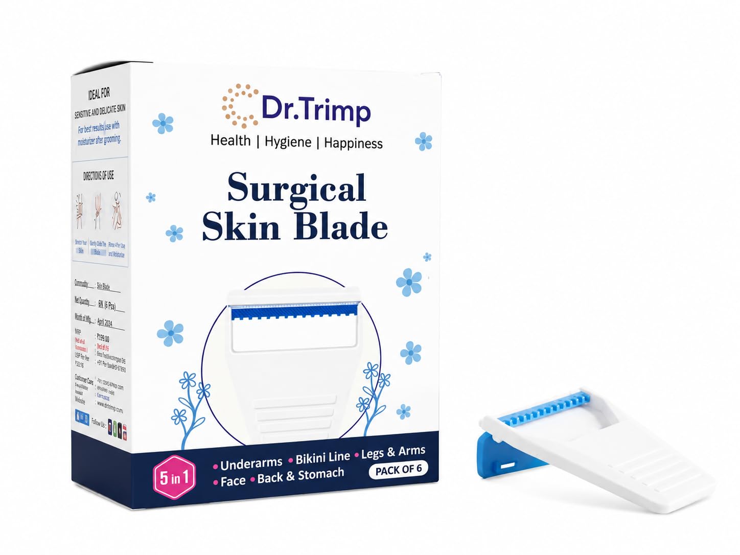 DR.TRIMP Disposable Surgical Manual Skin Razor Blade for Men & Women | Stainless Steel Disposable Body & Face Razor | Sharp Hair Removal Blade | Travel-Friendly Manual Grooming Razor | Pack of 1000