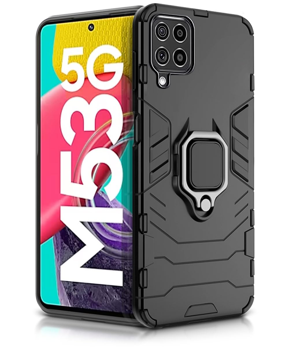 WOW IMAGINE Shock Proof Back Case Mobile Cover for Samsung Galaxy M53 5G | Back Cover Case (Tough Armor | Hybrid PC + TPU | Ring Holder & in-Built Kickstand | Black) (B0B68D79VT) Amazon Price History, Amazon Price Tracker