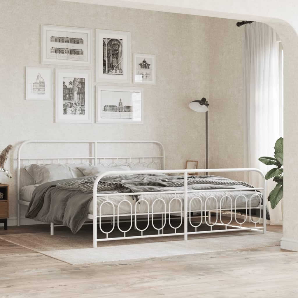 200x200 cm Metal Bed Frame with Slats, White | Built with a heavy-duty steel platform featuring under-bed storage, suitable for bedrooms and guest rooms.