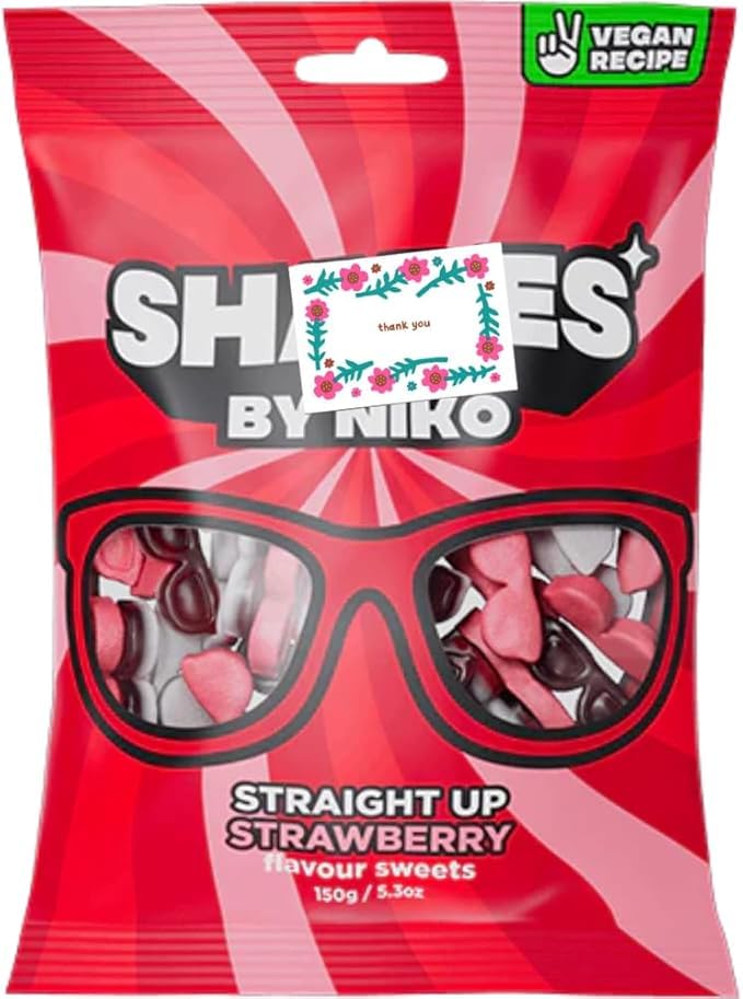 Shades Straight Up Strawberry Flavour Sweets by Niko Vegan Recipe Halal Bundle card