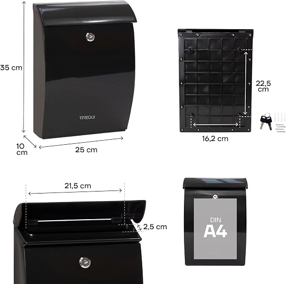 Plastic Black Post Box A4 Outdoor Wall Mounted Mininova E-5334