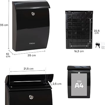 Plastic Black Post Box A4 Outdoor Wall Mounted Mininova E-5334
