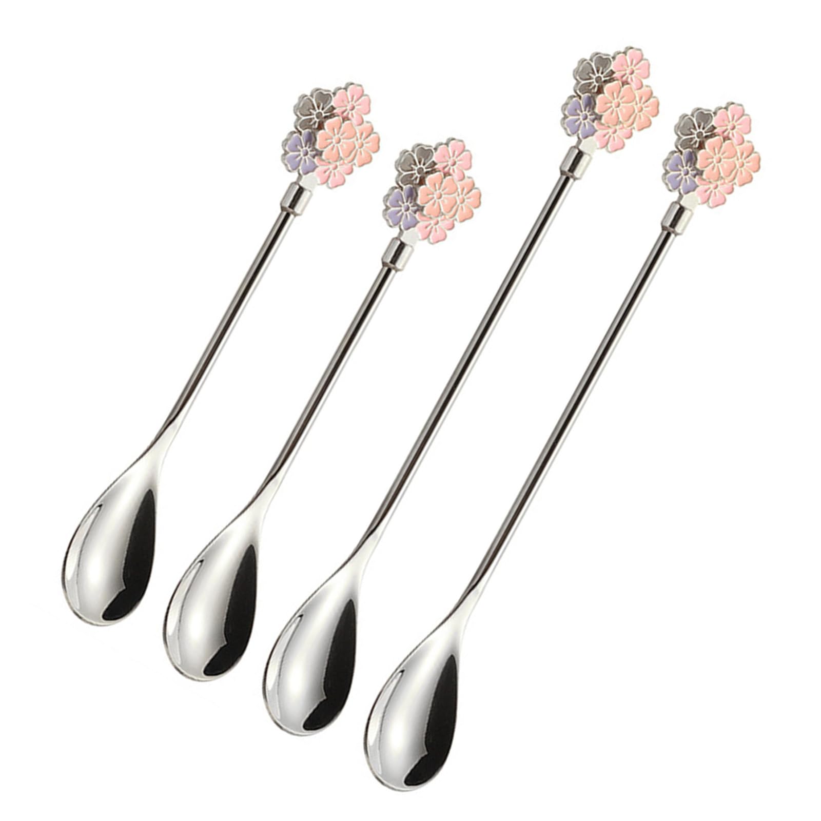 Beimus Stainless Steel Dessert Teaspoon with Unique Flower Shape Handle Coffee Espresso Stirring Dining Spoons for Party Decors Dining Spoon