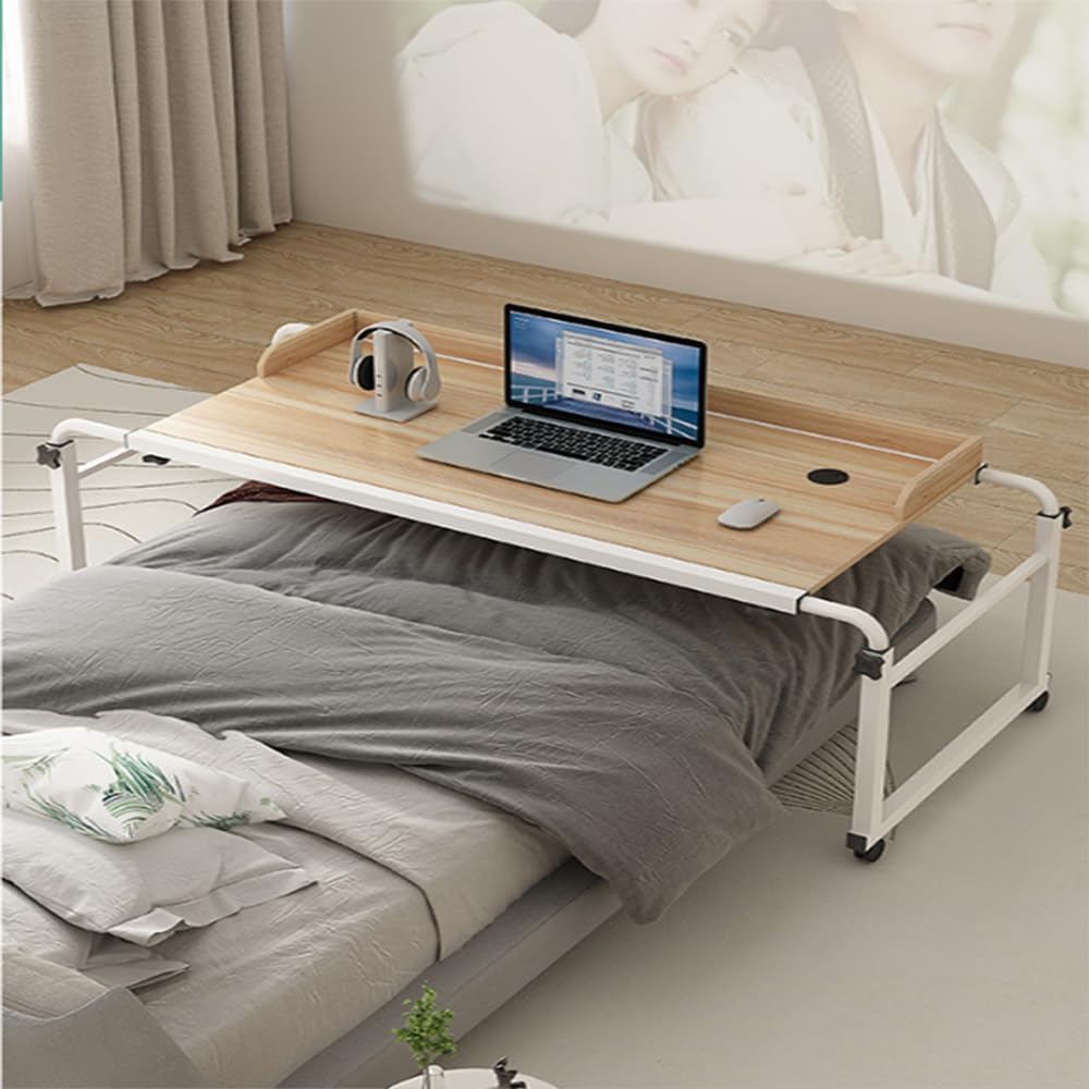 CGCSYZ 120-230cm Overbed Laptop Trolley Desk Height Adjustable 65-95cm Standing Workstation Laptop Cart Working Table Hospital Medical Cross Bed Table With Wheels (Wood Color)