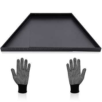 Adjustable Fireplace Tray with Grilling Gloves Expandable Ash Pan for Ash Collection Black Fireplace Ash Tray Pan with Powder Coating for Fire Place Grate, Nuts and Bolts Included