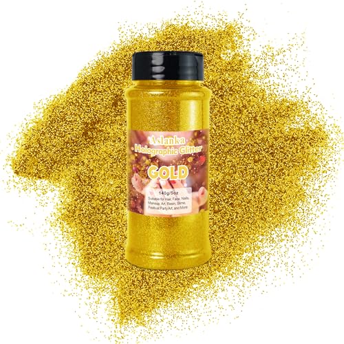 140g Purpurina Manualidades, Oro Botes de Purpurina, Brillantina Manualidades para Maquillaje y Manualidades, Cuerpo, Cabello Uñas y Arte