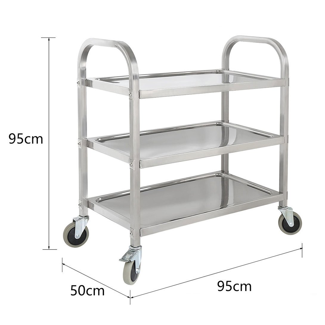 Carrito de Cocina con 4 Ruedas de 3 Niveles de Acero Inoxidable Estantes de Almacenaje de Acerocarrito Estantería Cocina Carro de Ahorro de Espacio 95 * 50 * 95 cm