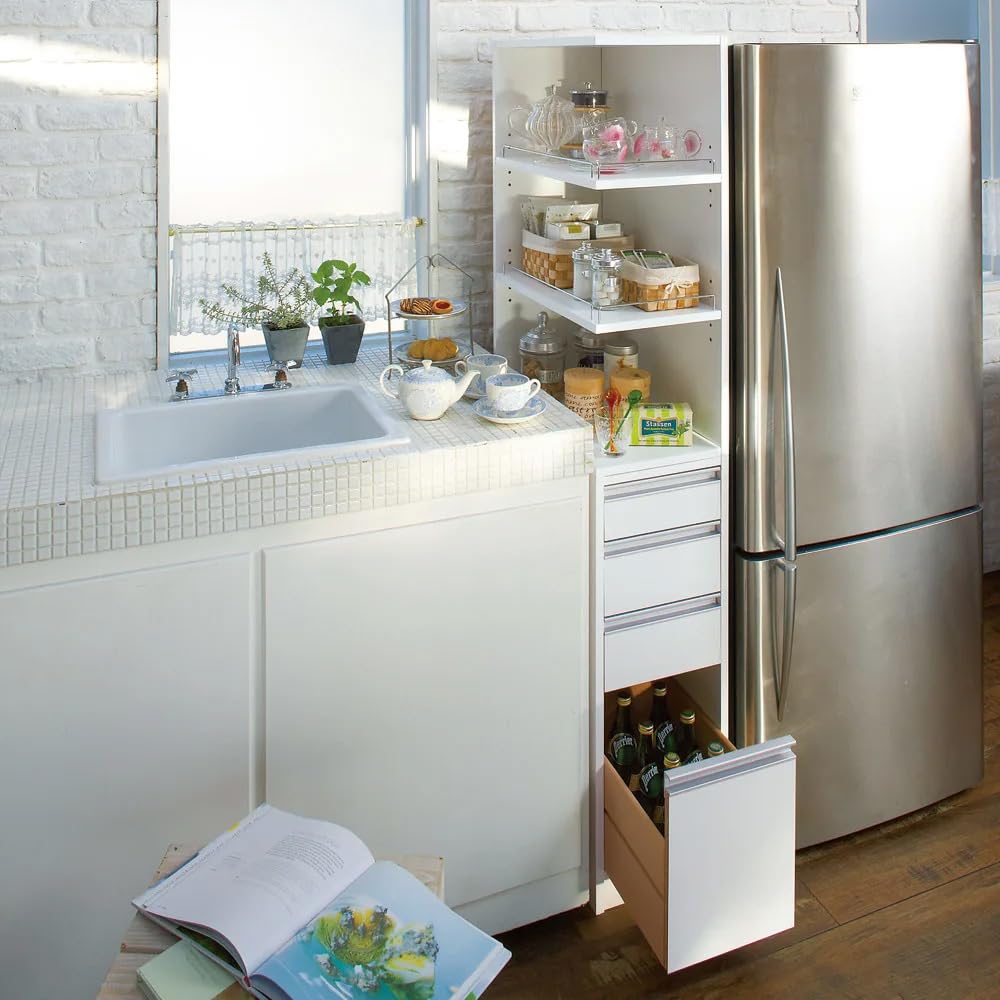 ディノス　幅15cm ホワイト キッチン収納 隙間収納　スキマ Amazon｜ディノス キッチン収納 キッチンストッカー 隙間収納