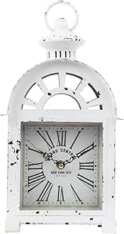 Lily's Home Vintage Inspired Lantern Grand Central New York City Train Station-Style Mantle Clock, Silent-Non-Ticking with Quartz Movement, Fits with Victorian or Antique Décor Theme (13 3/4" Tall)