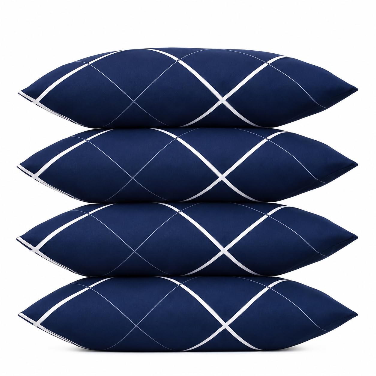 Sleeping Pillow Navy Blue Diamond Line Design Pack of 4 | Diamond Line Pattern, Navy Blue & White, Bedroom Decor, Set of 4 Pillows, Soft Fill-image-1
