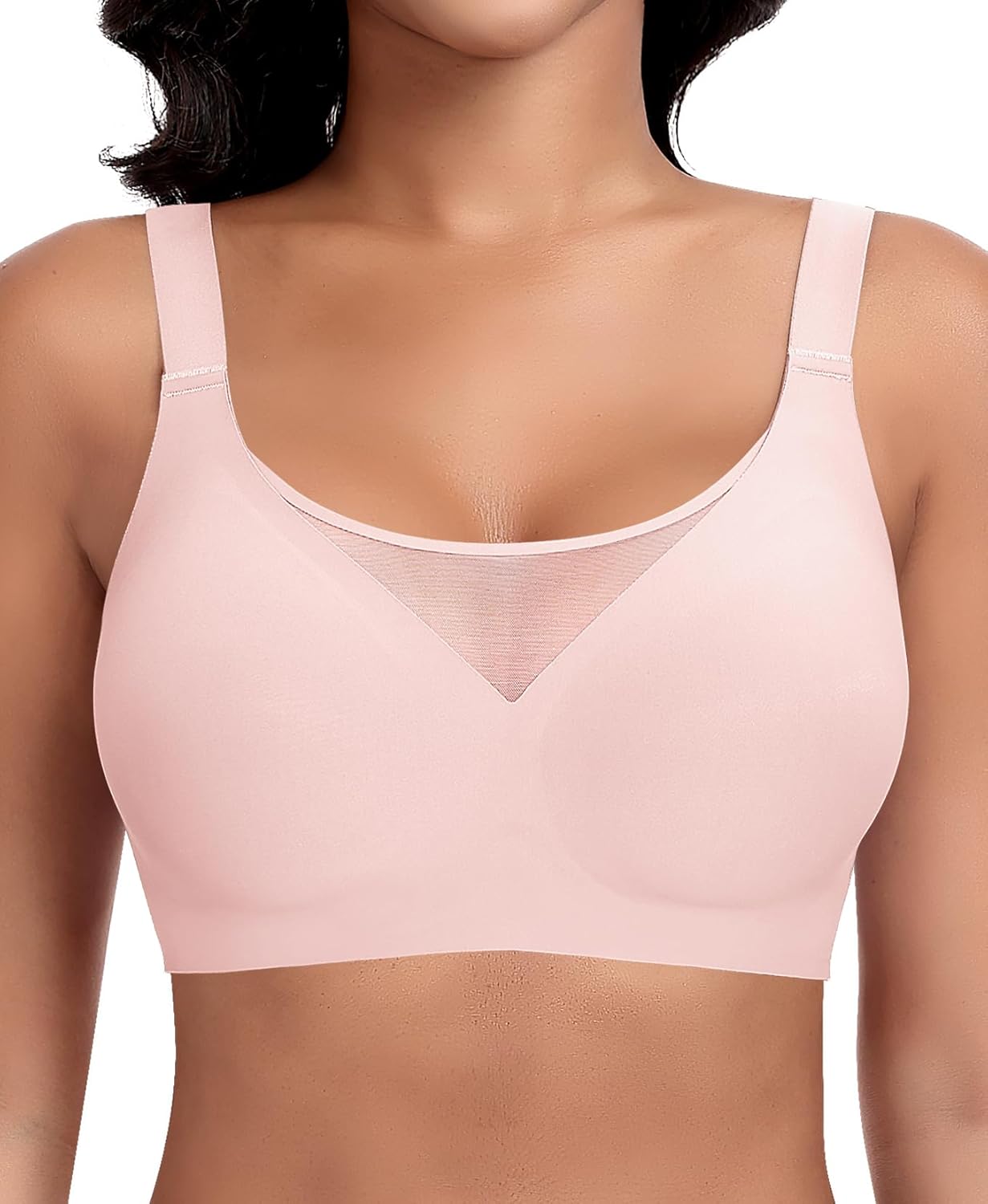 Seamless Bras for Women Wireless Tshirt Bra Smoothing No Underwire Bralettes with Support (Pink Peach,XX-Large)