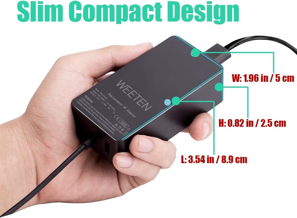 Best Review WEETEN 36W 12V 2.58A Surface Power Supply Compatible for Microsoft Surface Pro 3 Pro 4 Pro 5 Pro 6, Surface Go, Windows Tablet AC Adapter Charger Replacement Cord with USB Port 1625