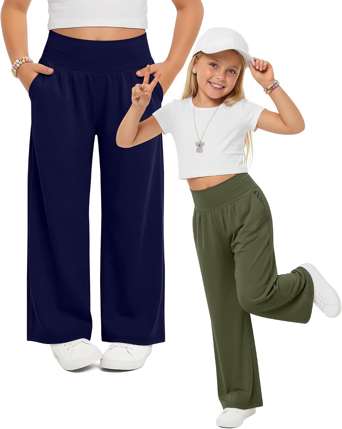 2 Pack Girls Pants Wide Leg Sweatpants for Yoga