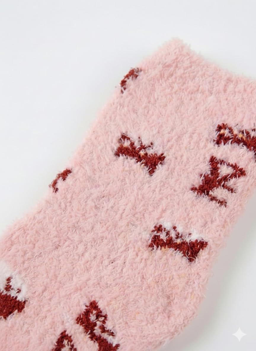 CROWN RIQUE Premium Ultra-Soft Fuzzy Socks for Women, Cozy Plush Winter Socks with Cute Patterns, Warm Breathable Gift-Ready Lounge Socks, 3-Pair Set (3, Pink | Brown) 1
